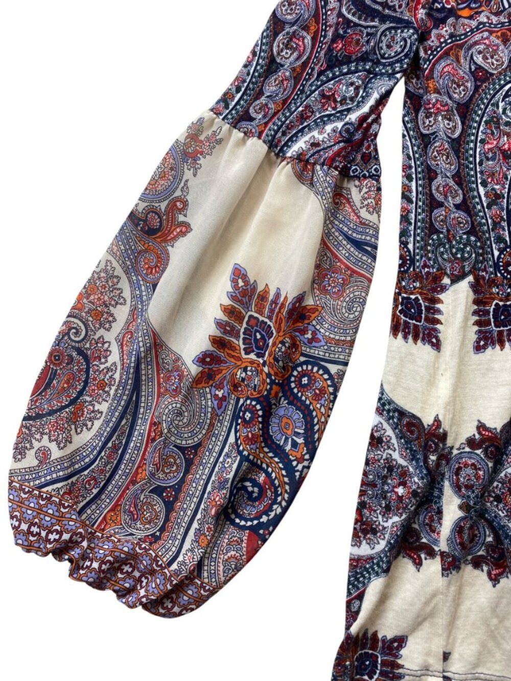 One World BOHO Persian Paisley Long Bishop-Sleeve Top L #171D - Picture 5 of 8